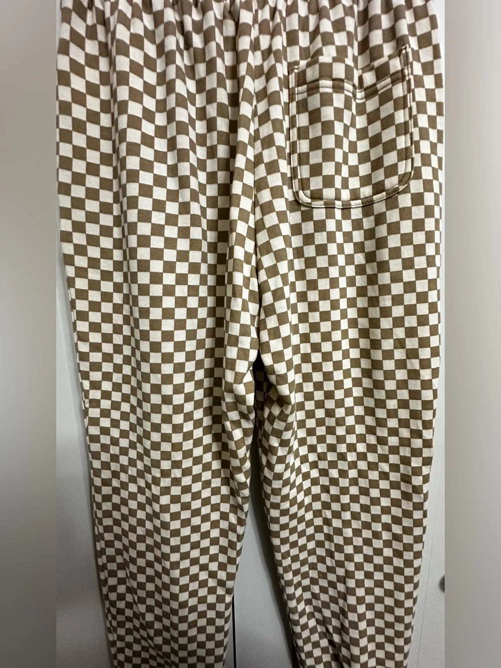 Vans Checkerboard Fleece Joggers Khaki Tan Off-White Sweatpants  Unisex Size M